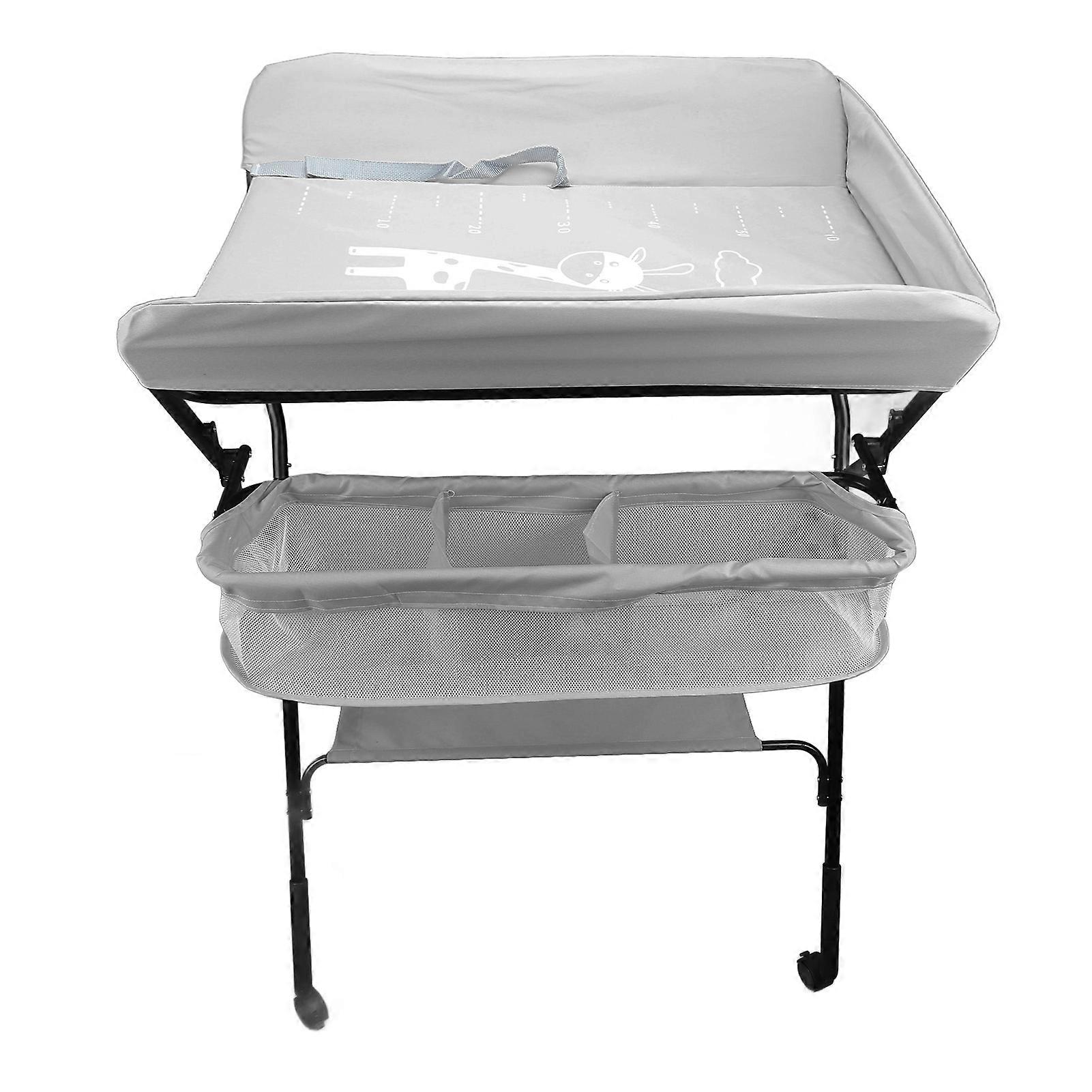 Baby Portable Folding Diaper Changing Station with Wheels Adjustable Height Mobile Nursery Organizer for Newborns Infant Gray