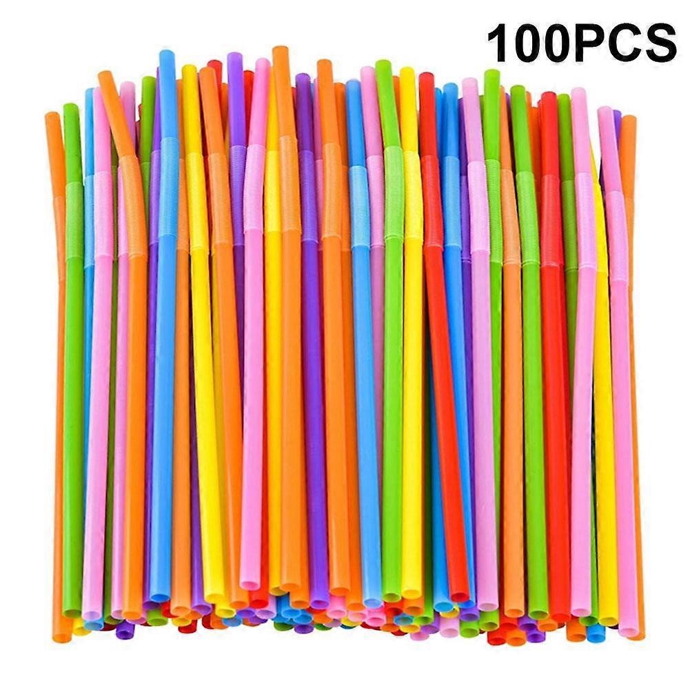 100pcs colored straws (A)$Colorful flexible plastic straws bendable long thick disposable art straws suitable for party bars