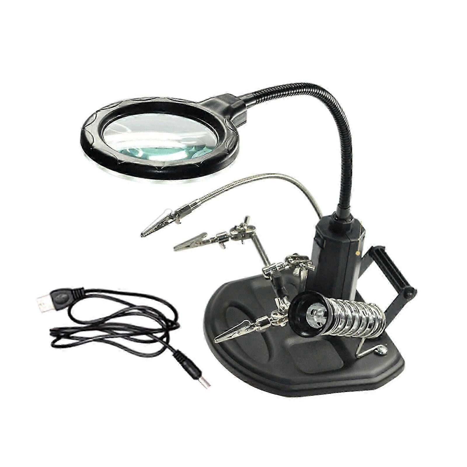 LED Lighted Magnifying Glass Soldering Station for Assembly and Engraving Crafts
