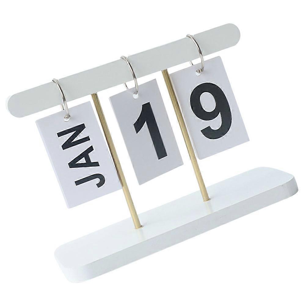 Wooden Flip Desk Calendar with Frame   Perpetual Table Calendar for Home and Office   Elegant White Modern Design