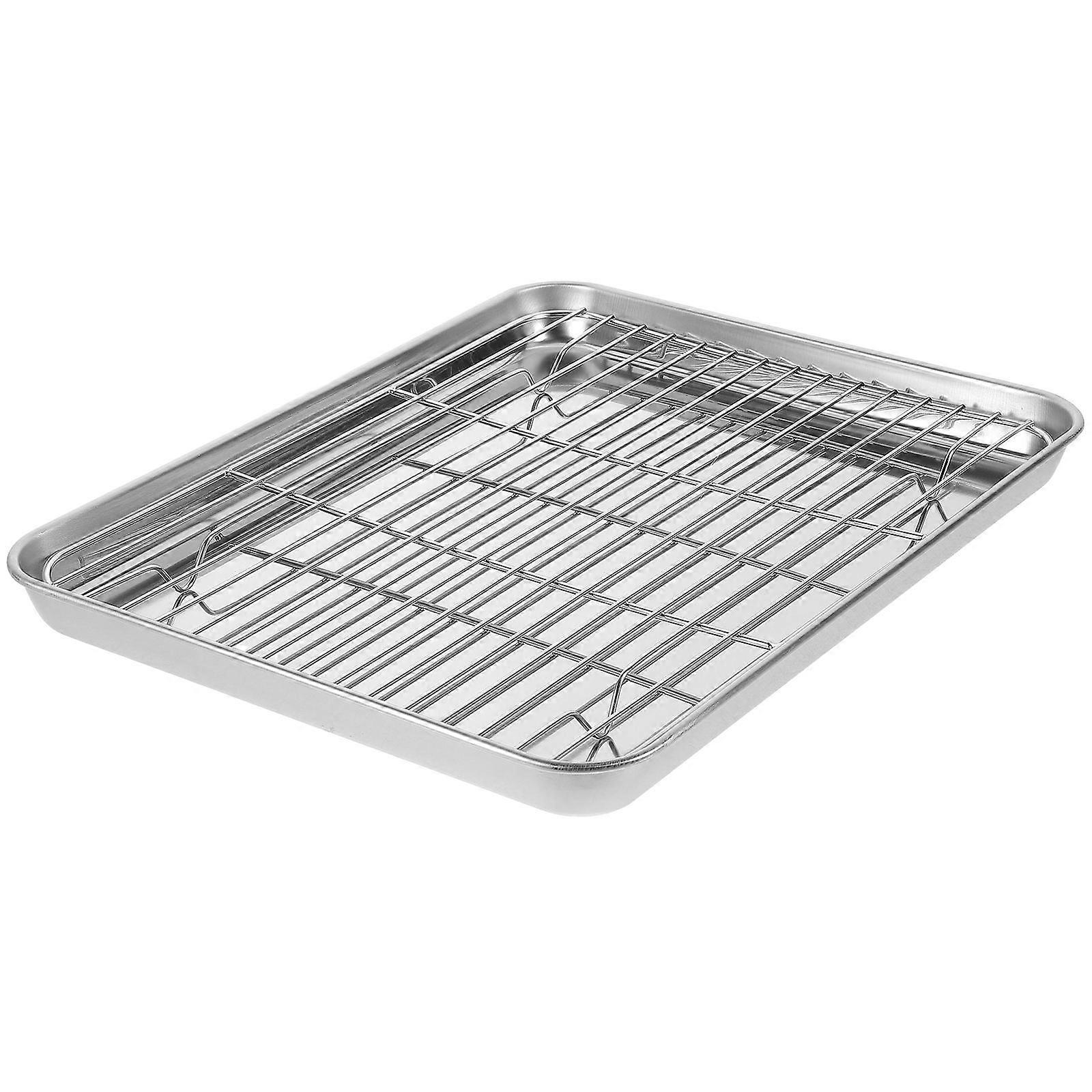 Baking Pan with Wire Rack Silver for Baking Use Toxic-Free Cooking Versatile Use Set