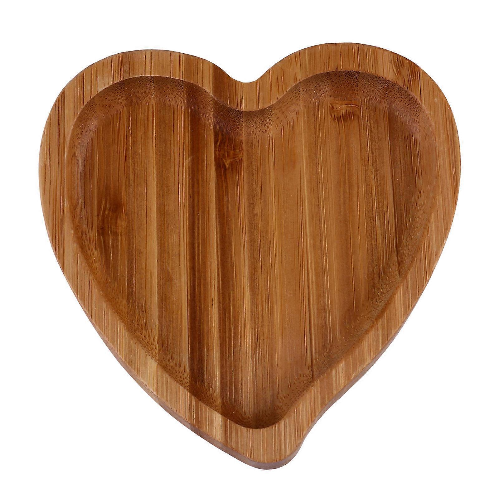 Wooden Heart Shaped Plate, Stylish Bamboo Trinket Tray for Desk Use