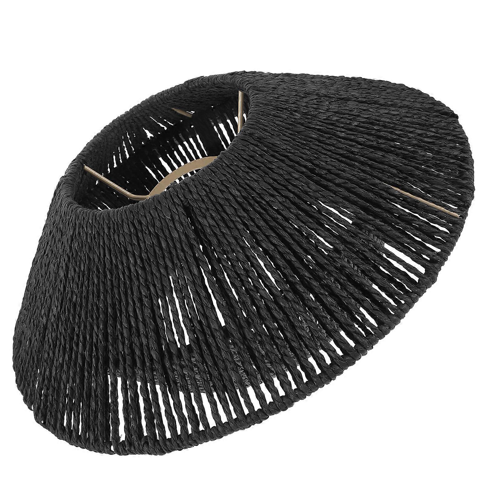 Lampshade For Hanging Lamp Black Straw Woven Round Shape Warm Atmosphere Creation 1Pack