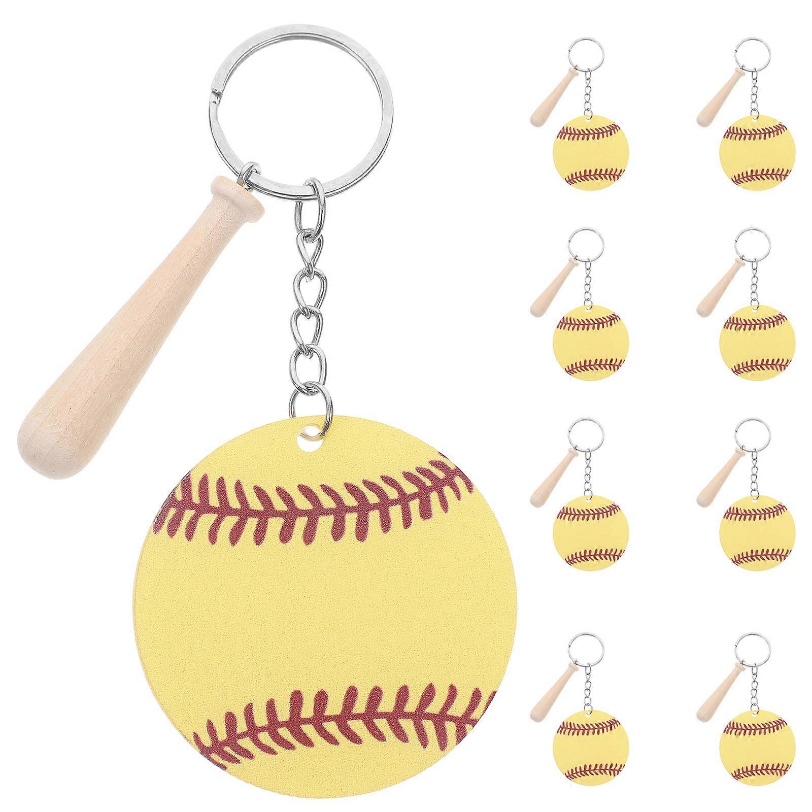 Baseball Keychain Mini Wooden Bat Sports Theme Souvenir Acrylic Material Diy Self Assembly 12 Sets