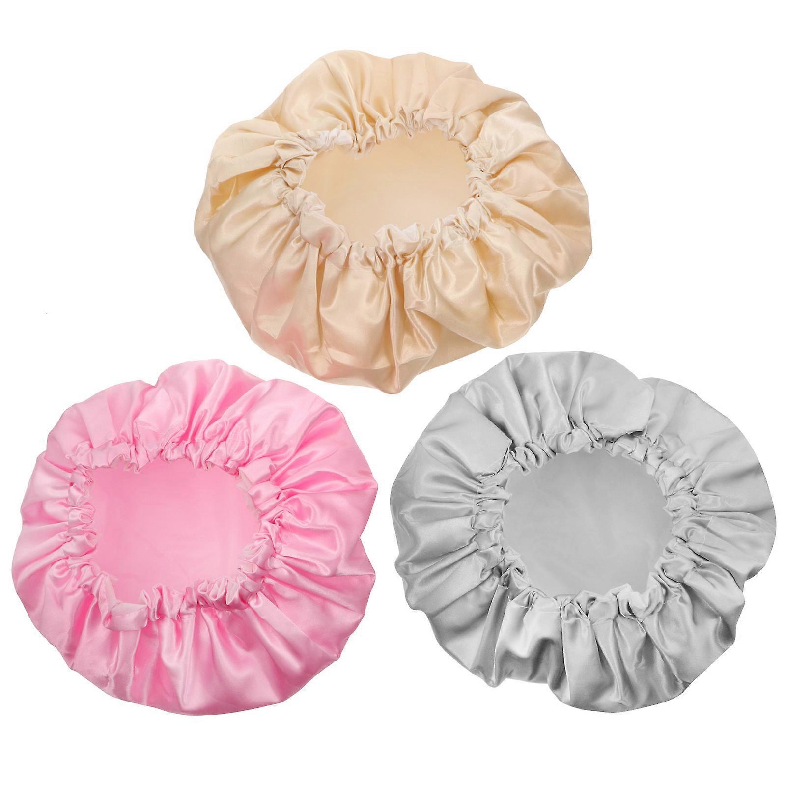 3pcs Solid Color Elastic Bathing Caps for Women – Comfortable Durable Shower Caps for Bathing, Makeup, and Facial Cleansing