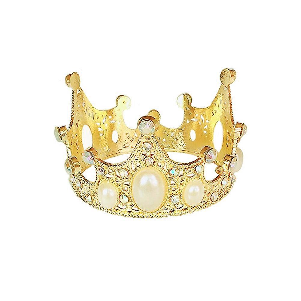 Kids Crown Cake Decoration Premium Round Zinc Alloy Manmade Pearl Rhinestone Birthday Party 1Set