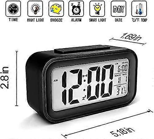 デジタル目覚まし時計朝、サイレントバッテリー駆動大型LEDディスプレイ温度カレンダー(黒)