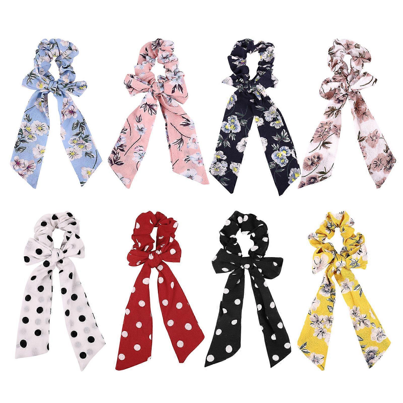 Boho Style Hair Ties Long Ribbon Chiffon Hair Holding Mixed Color 8Pcs