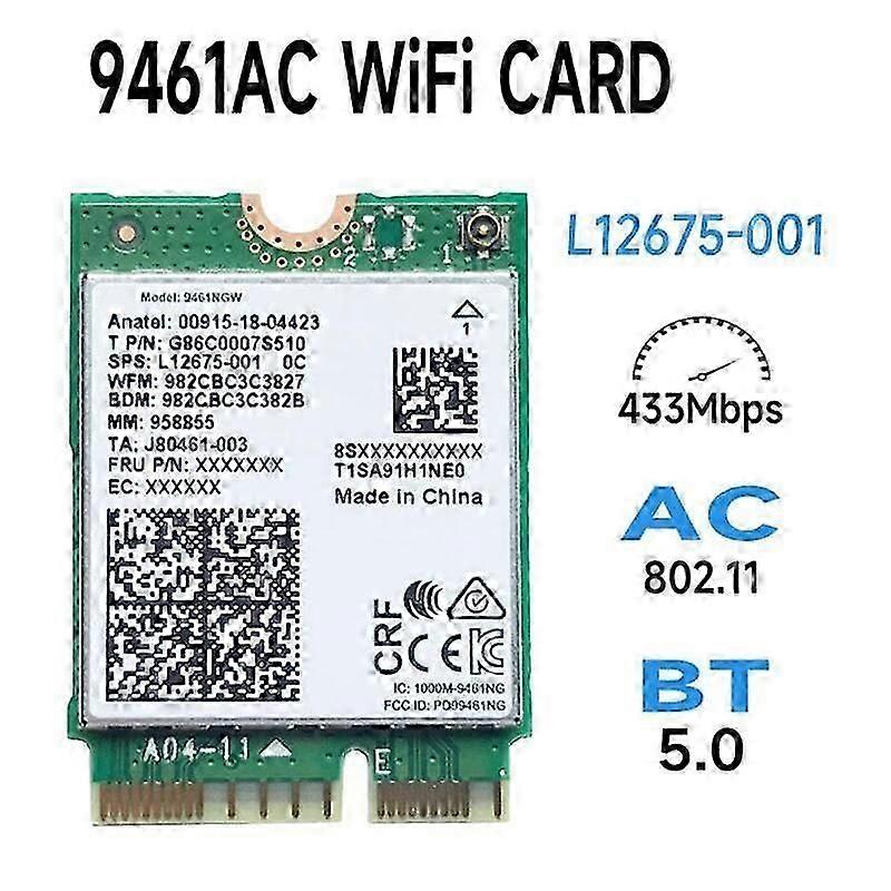 For 9461NGW WiFi Card+Baffle Kit AC 9461 2.4G/5G Dual Band 802.11AC M2 Key E CNVI Bluetooth 5.0 Wir