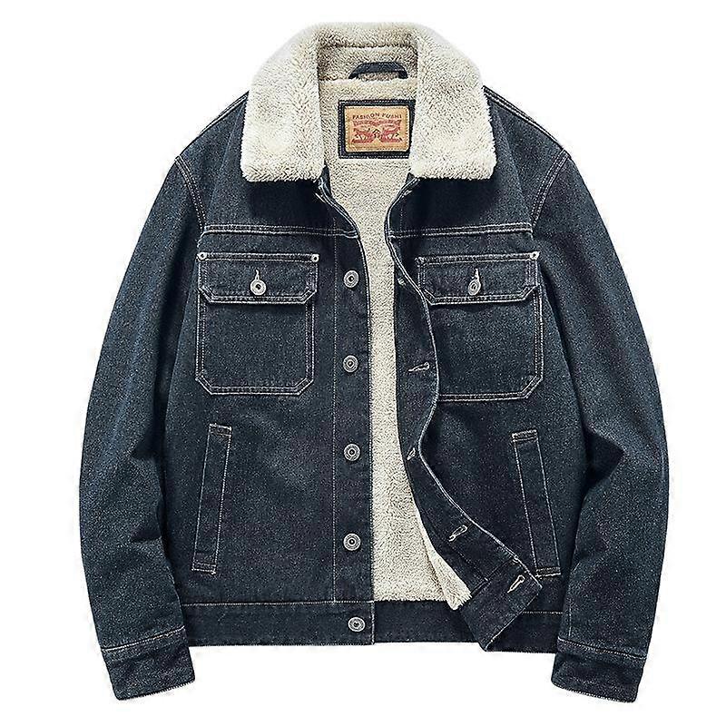 Fashion Men's Plush and Thickened Loose Lapel Denim Jacket Men's Top