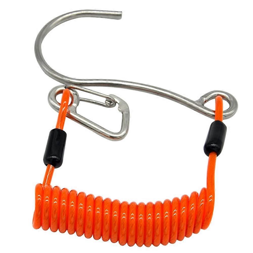 Single Head Rafting Hook Stainless Steel Diving Safety Accessory with Coil Spring Cord - Orange Color, Durable Design