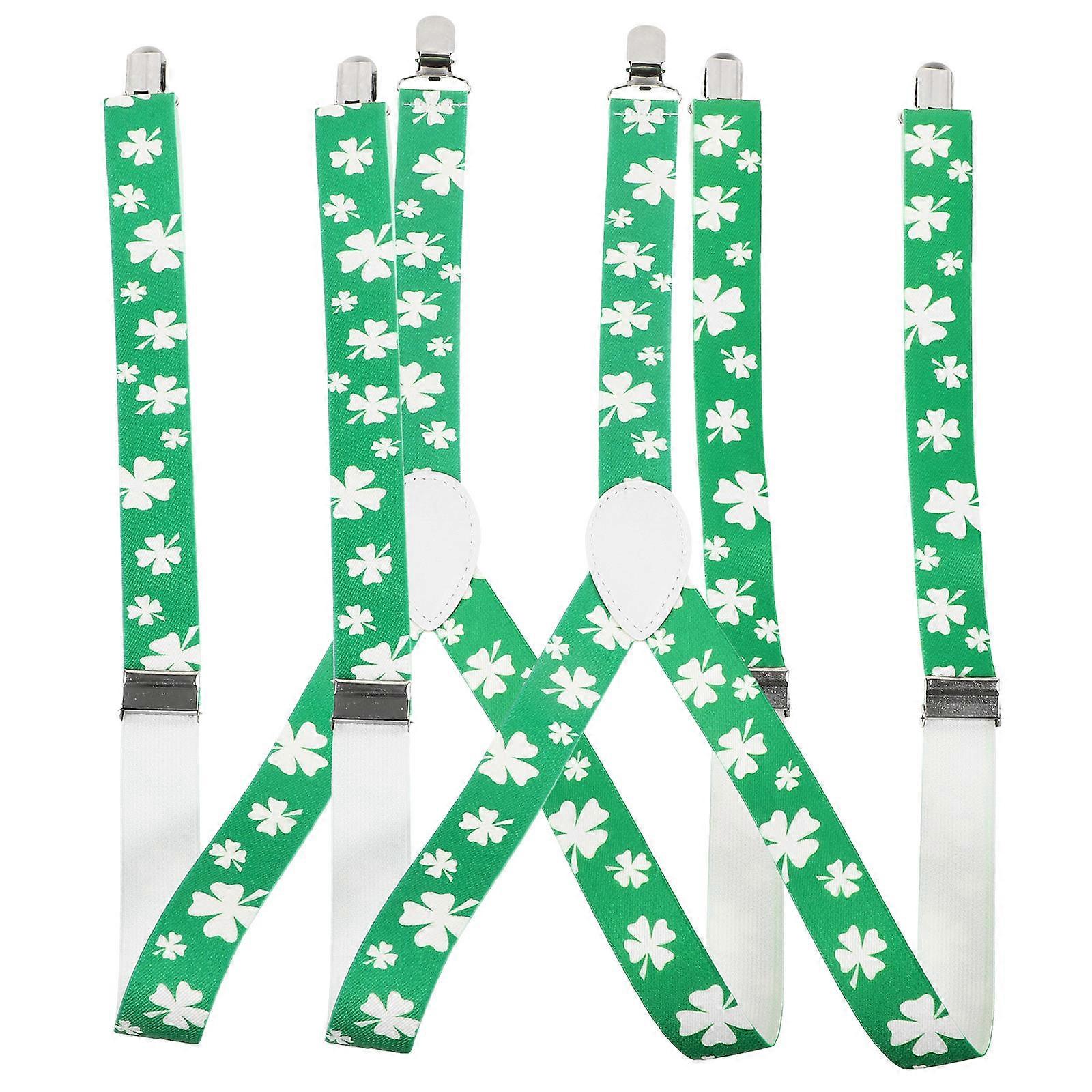 Braces For Men Clover Suspenders Practical 3 Clips Elastic Light Green Daily Wear 2Pcs