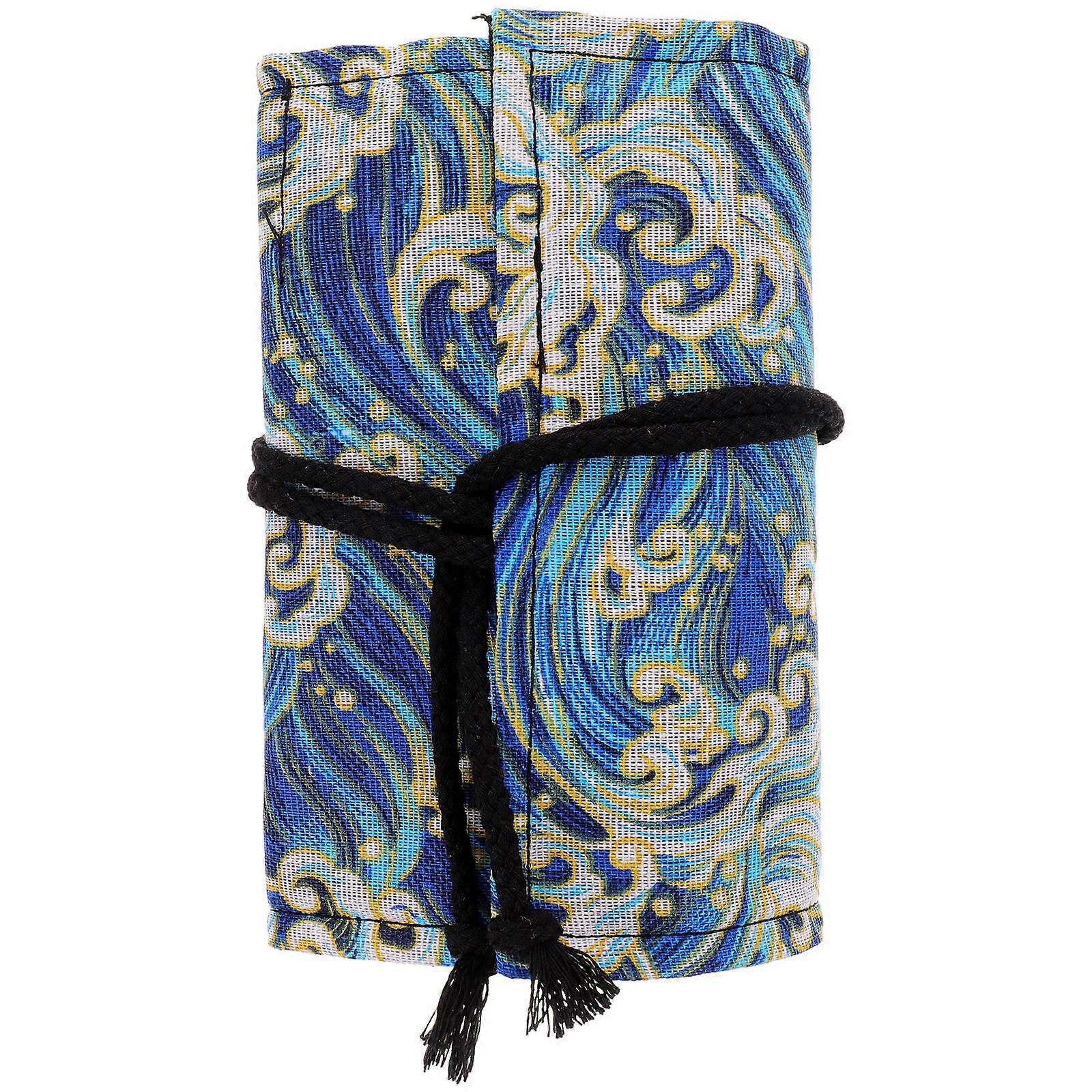 Portable Pen Wrapping Bag Space Saving Pencil Roll Up Organizer Blue 58X20cm For School Students 1Pack