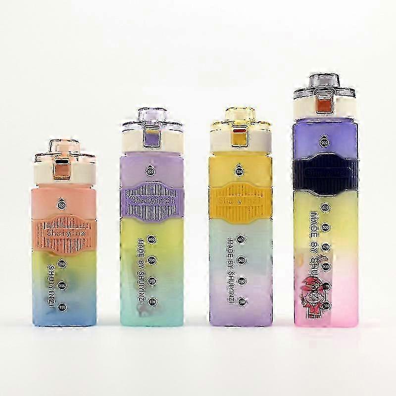 Gradient Color Square Water Bottle with Straw - Large Portable Travel Sport Bottle