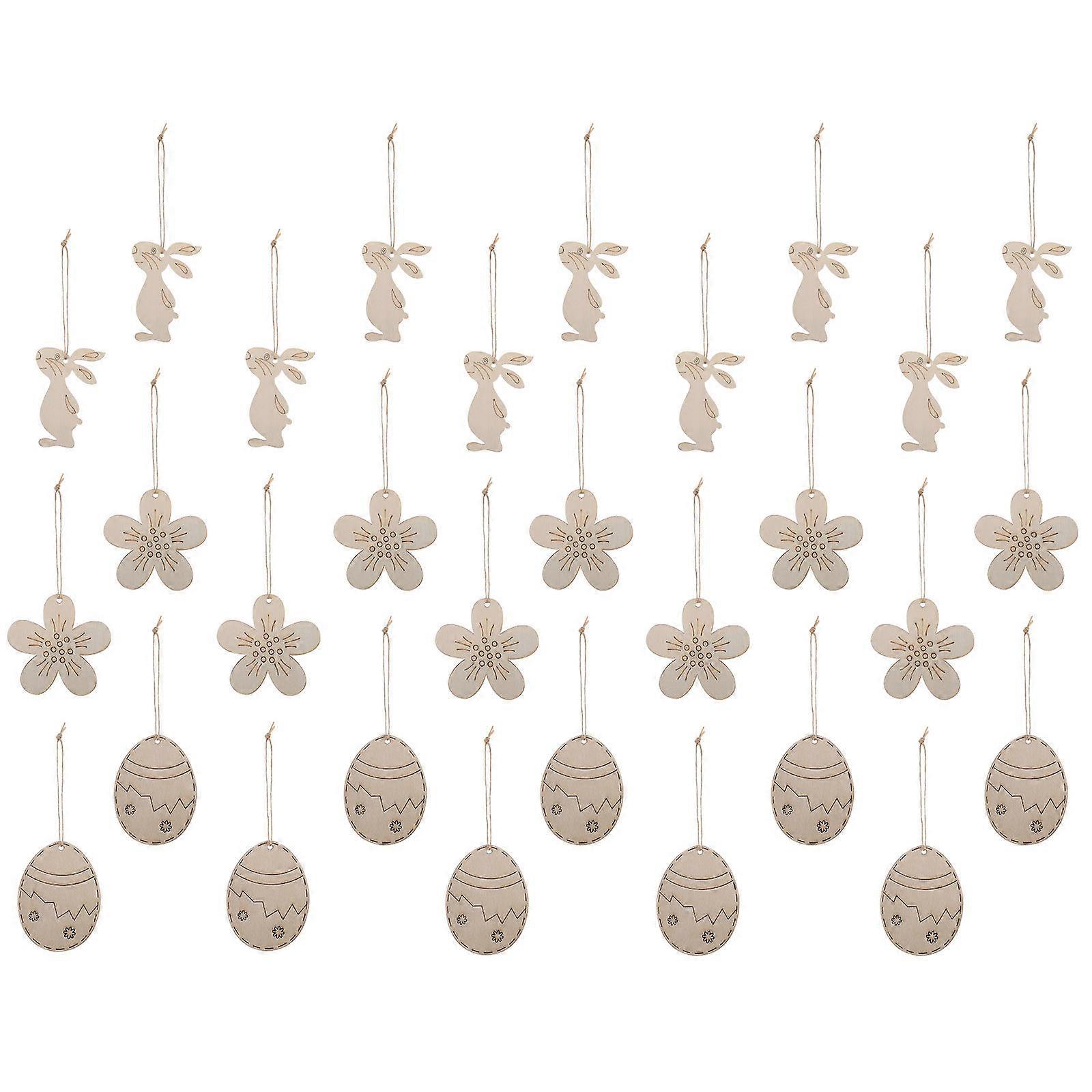 Spring Hanging Ornaments Egg Shaped Wooden Chip Pendants Wall Decor Precise Cutting Technique 30Pcs
