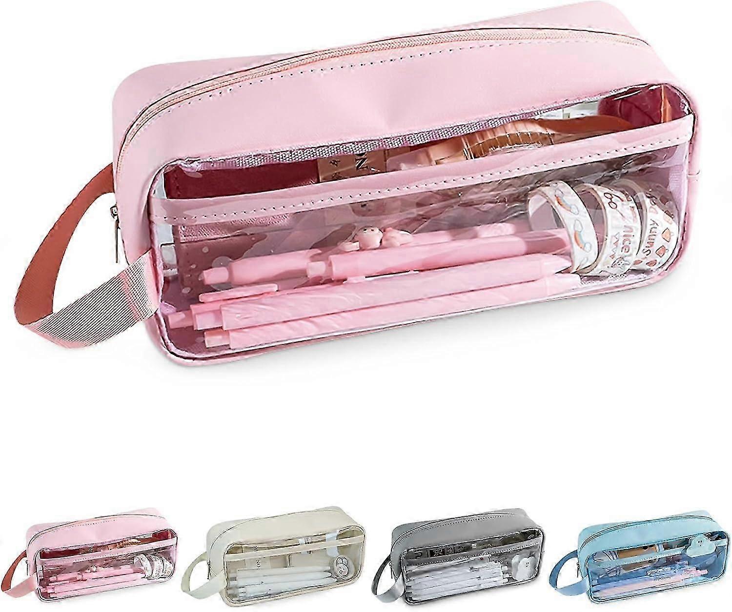 مقلمة شفافة ، مقلمة فحص واضحة ، حقيبة تخزين مستلزمات النظافة بسحاب PVC مقاومة للماء ، حقيبة أمتعة السفر حقيبة مستحضرات التجميل المكياج (وردي)