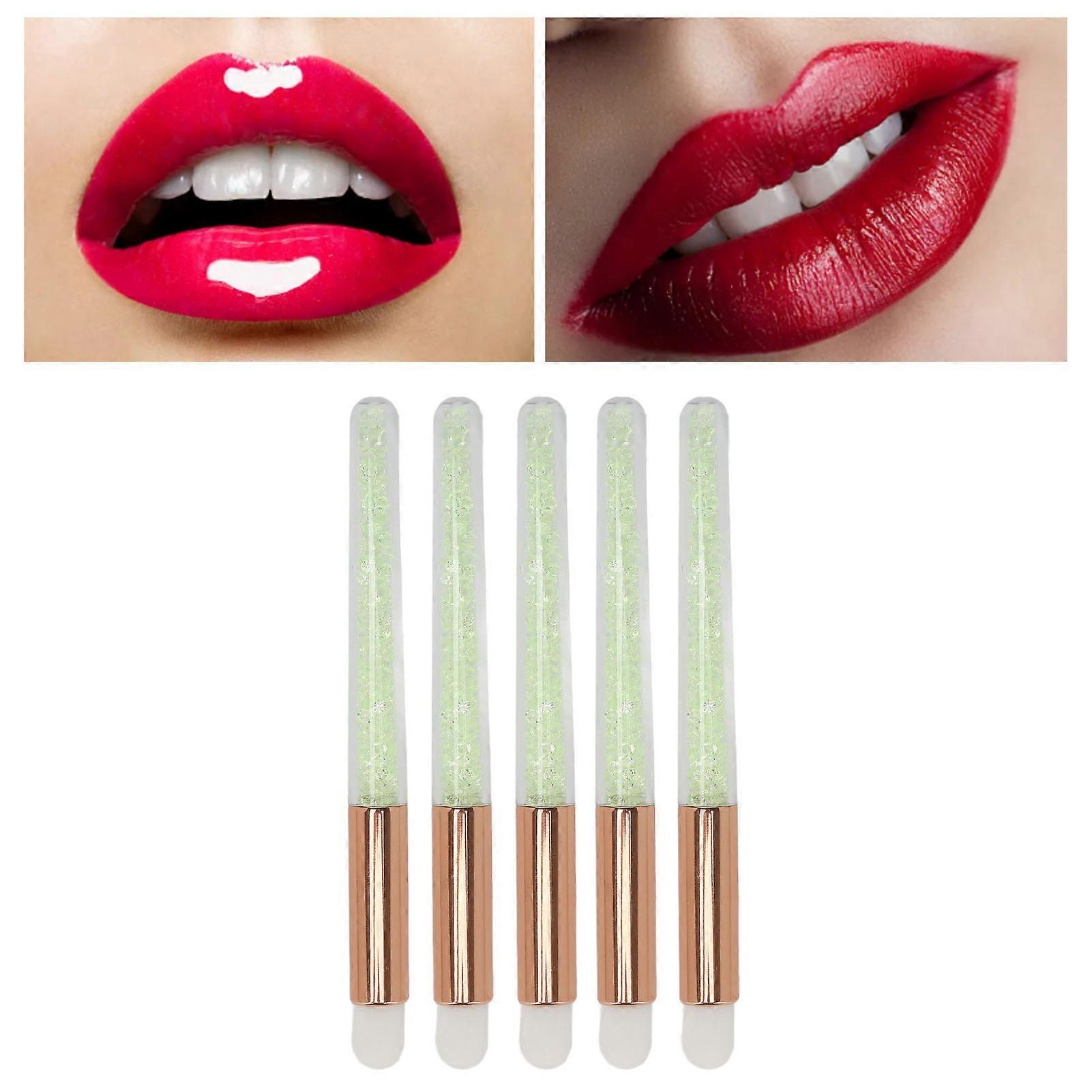 5pcs Lip Blending Brush Round Tip Rhinestones Handle Soft Hair Lipstick Smudge Applicator Brush 