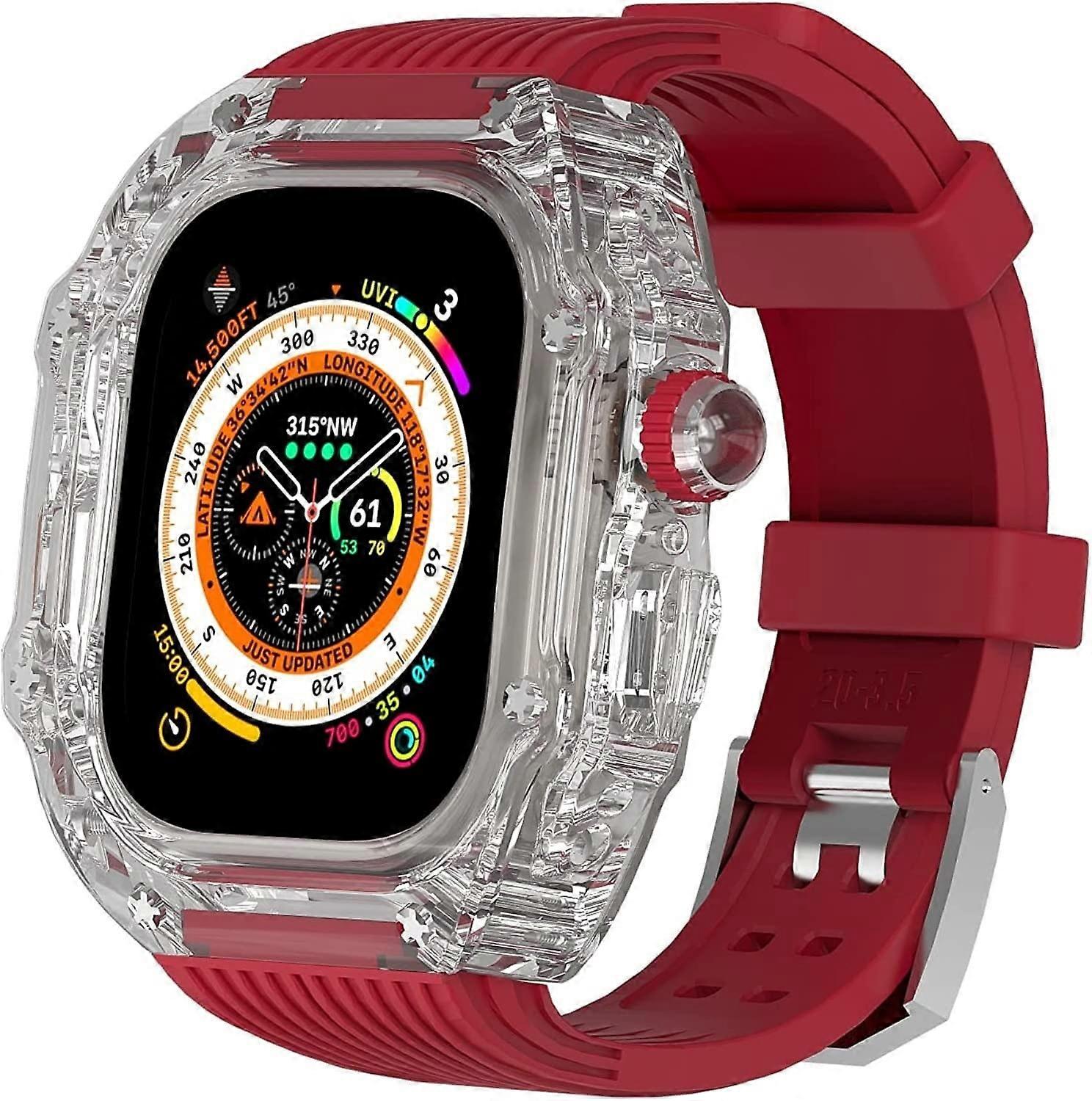 49 mm Transparent Case Mod Kit for Apple Watch Series 8 45 mm, Silicone Bands, Hard PC Cover, Compatible with Series 7 44 mm