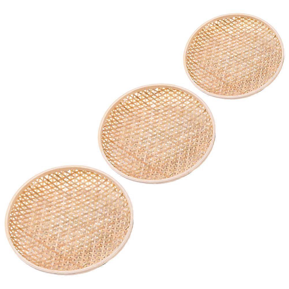 Bamboo Woven Tray for Home Use Made of Premium in Khaki Color 3pcs Set