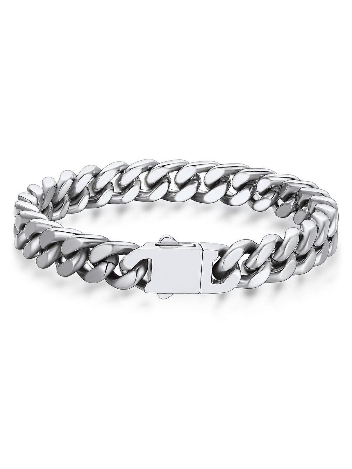 Curb Chain Bracelet Stainless Steel 9 Mm Wide Unisex Men Women 23 Cm Silver Cuban Chain Style