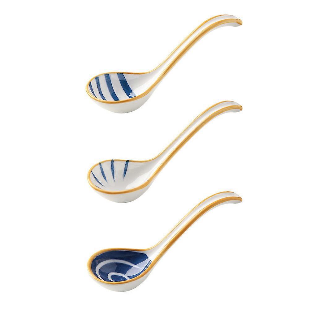 3pcs Japanese Style Ceramic Soup Spoons, Multi Functional Delicate Kitchen Essentials for Ramen, Honey, Desserts, Elegant Tableware for Home and