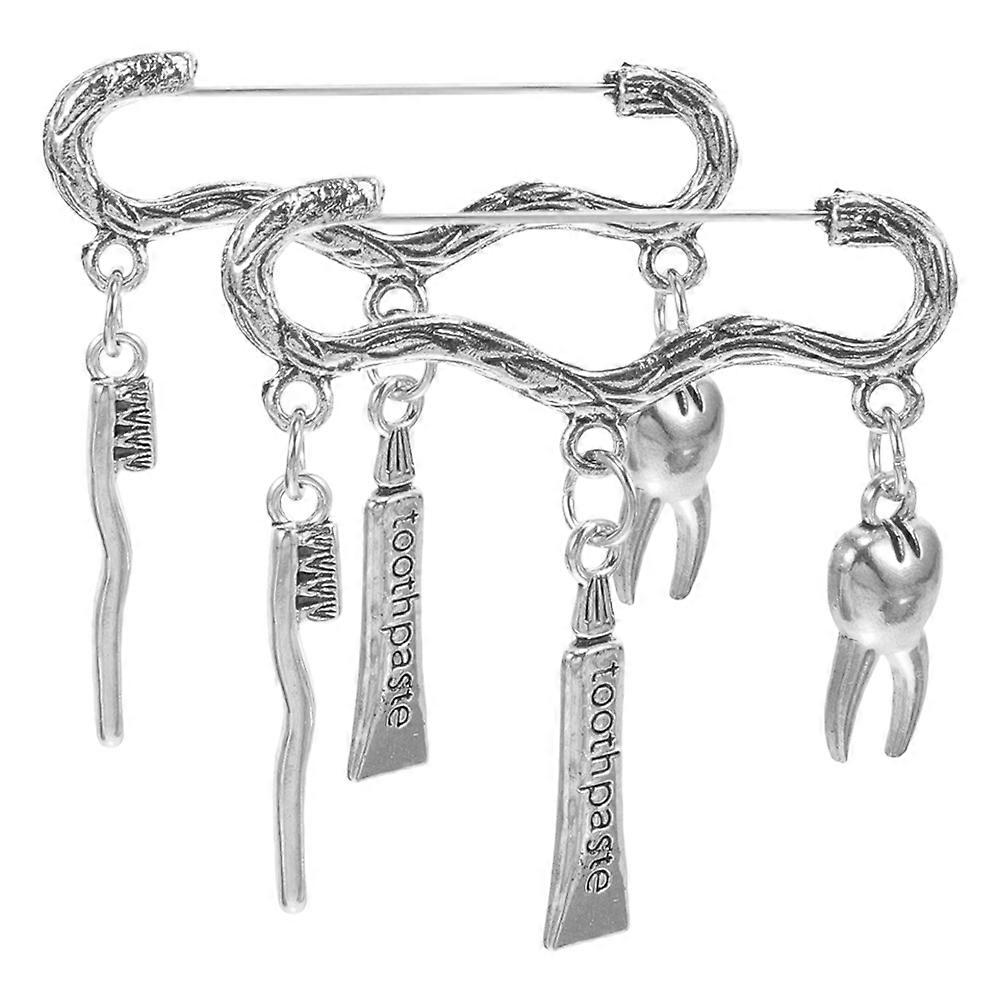 Dentist Appreciation Present Theme Toothbrush Shape Toothpaste and Toothbrush Brooches Creative Design Enthusiasts 2Pcs