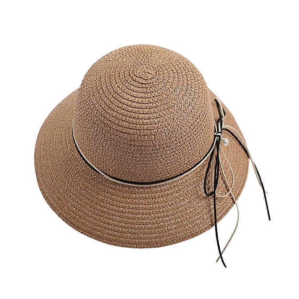 Summer Sun Protection Hat Wide Brim Straw Hat Khaki Color For Adults Travel Accessories 1Set