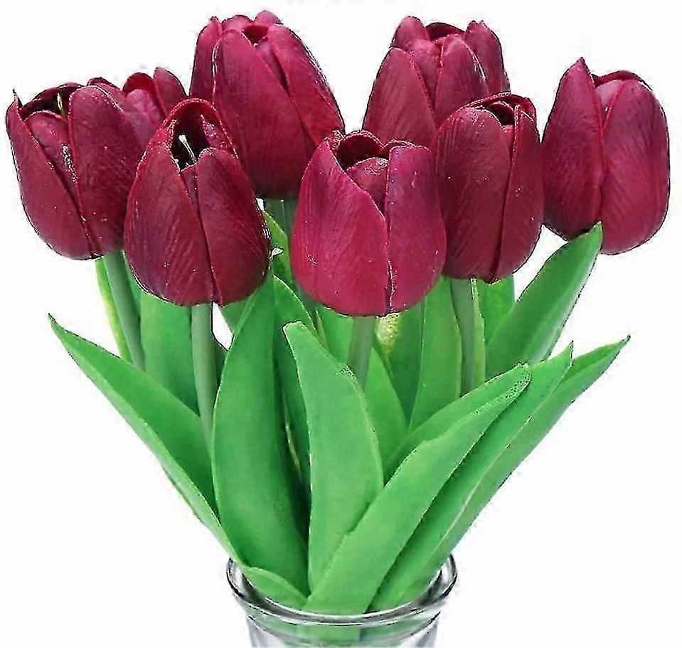 10 Realistic PU Tulip Bouquets with Stems for Elegant Home Decor