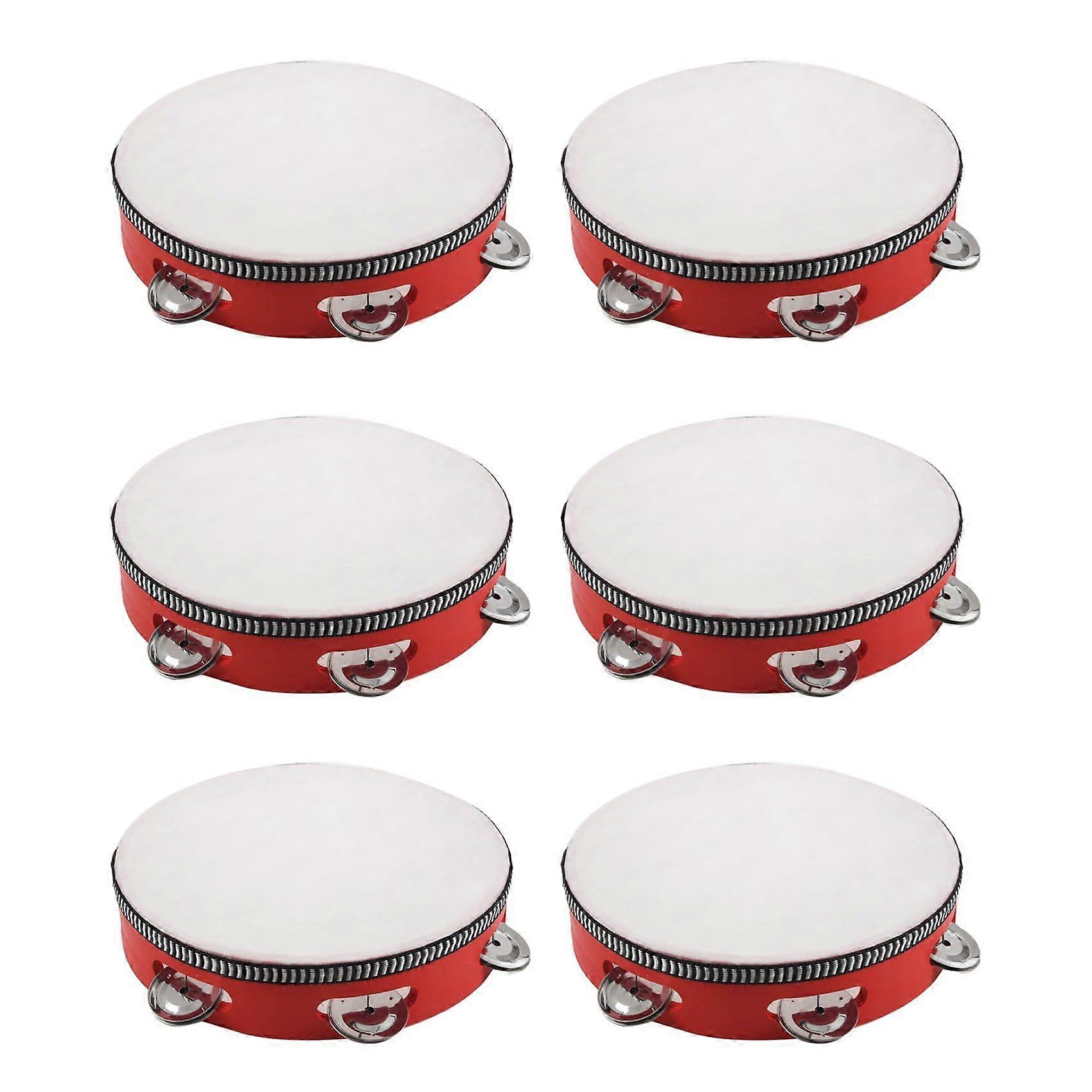 8-Note Musical Tambourine Set of 6 Round Percussion Instruments for KTV Red Color Gift