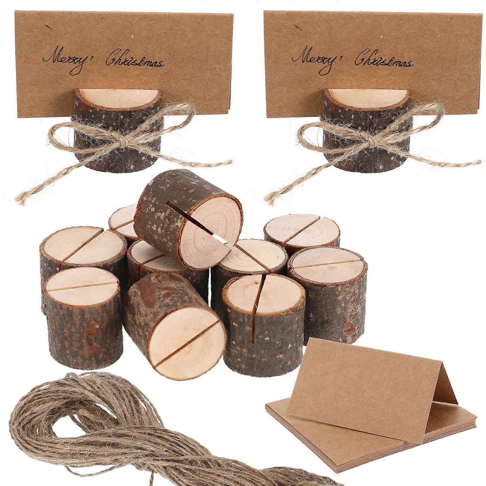 Rustic Tree Stump Card Holders with Blank Cards and Jute Twine – Elegant Table Number Stands for Weddings, Meetings & Special Events