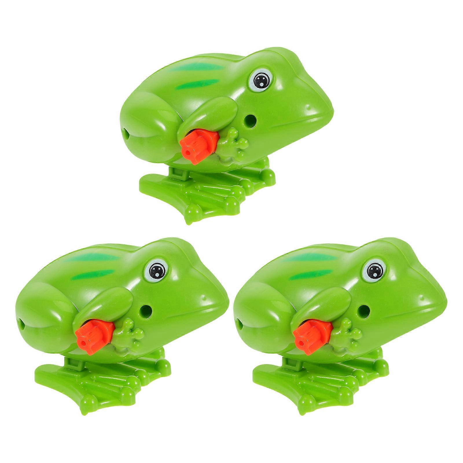 Green Clockwork Spring Frog Wind Up Toy for Kids Plastic Jumping Fun Gift 3pcs