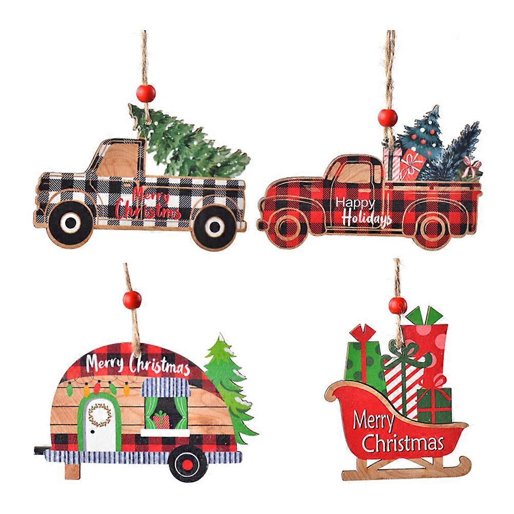 Tree Baubles Wooden Hanging Ornaments Assorted Color For Parties And Christmas Tree 4Pcs