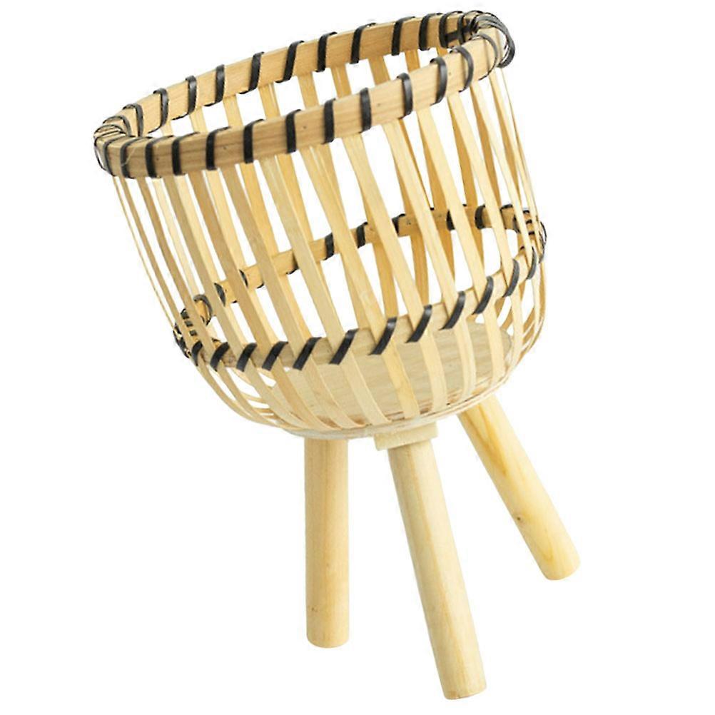 Wooden and Straw Indoor Plant Stand for Decor Khaki Color Suitable for Gardening and Interior 1