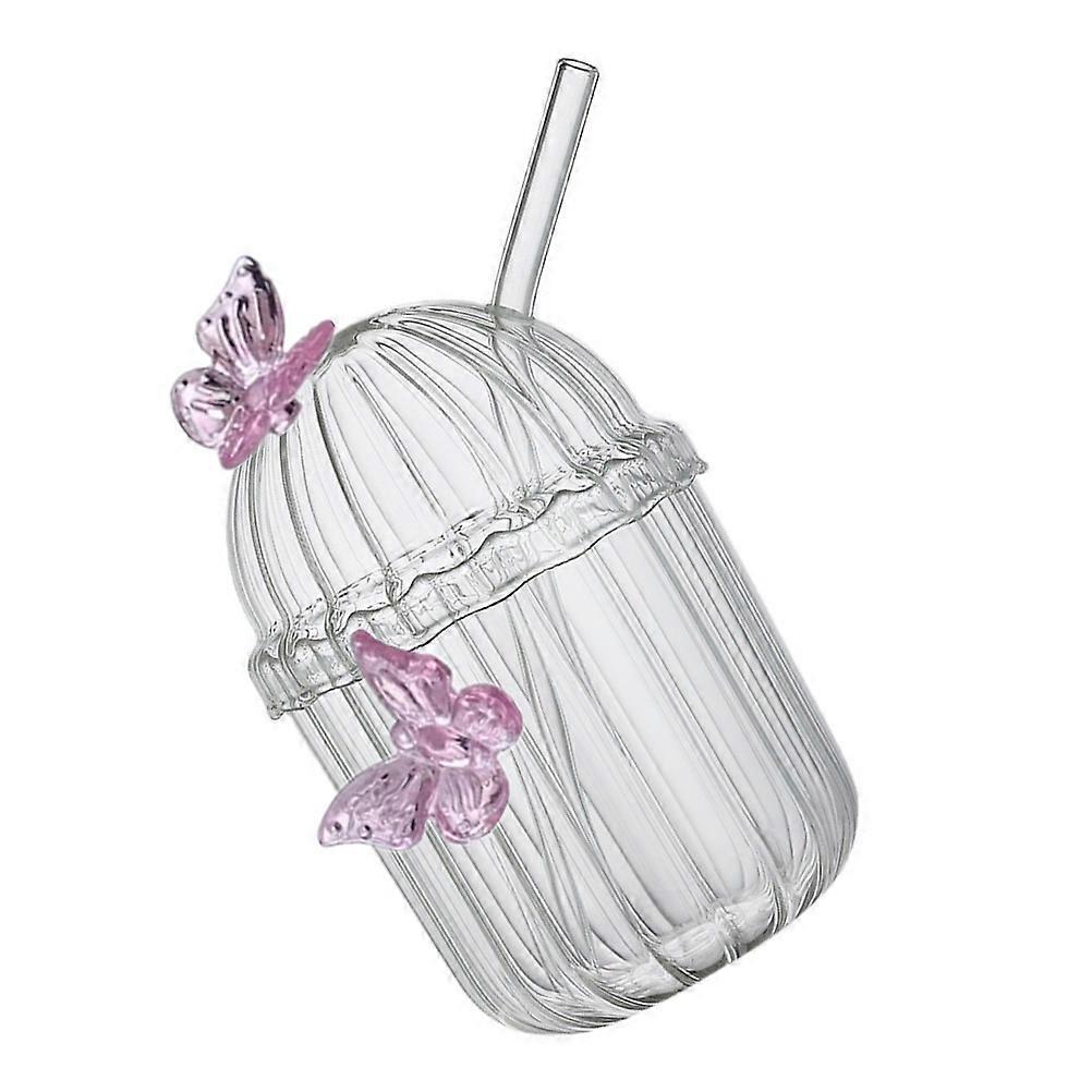 Glass Water Cup with Straw and Lid for Storage Assorted Color Clear Design Practical and