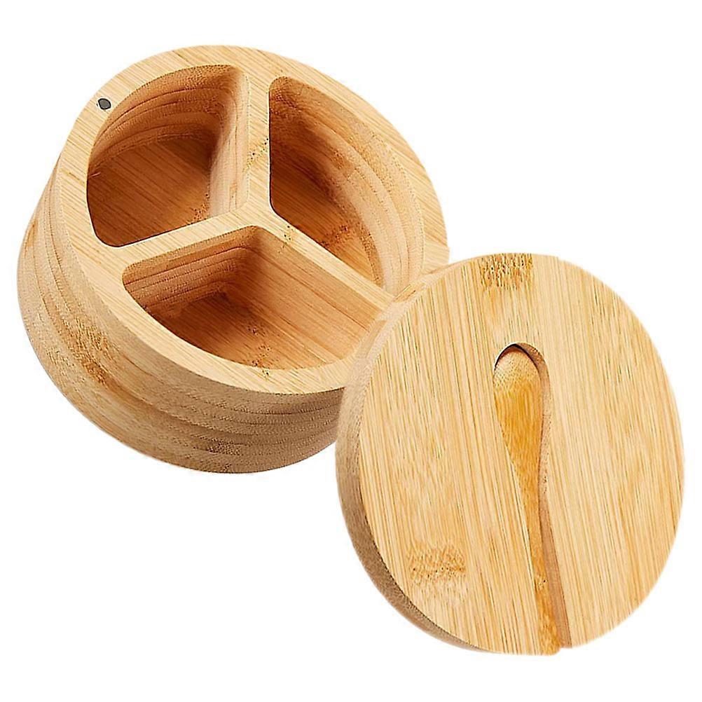 Bamboo Spice Box MultiFunctional Divided Storage Container with for Salt Sugar Pepper Light Brown