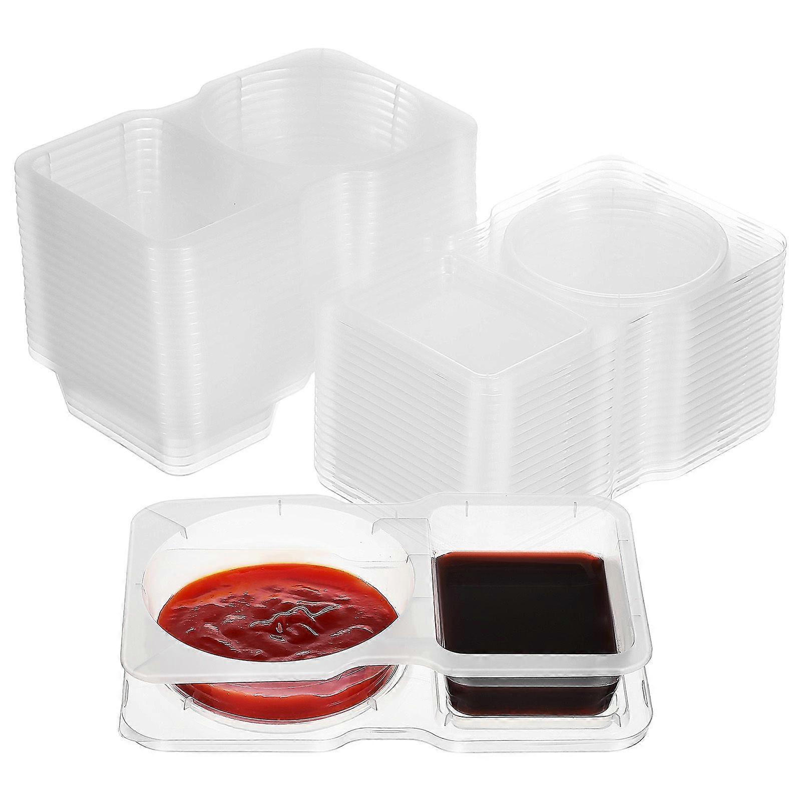 20 Pcs Double Compartment Condiment Containers Portion Cups Dressing Containers Plastic Sauce Cups Seasoning Cups With Lids