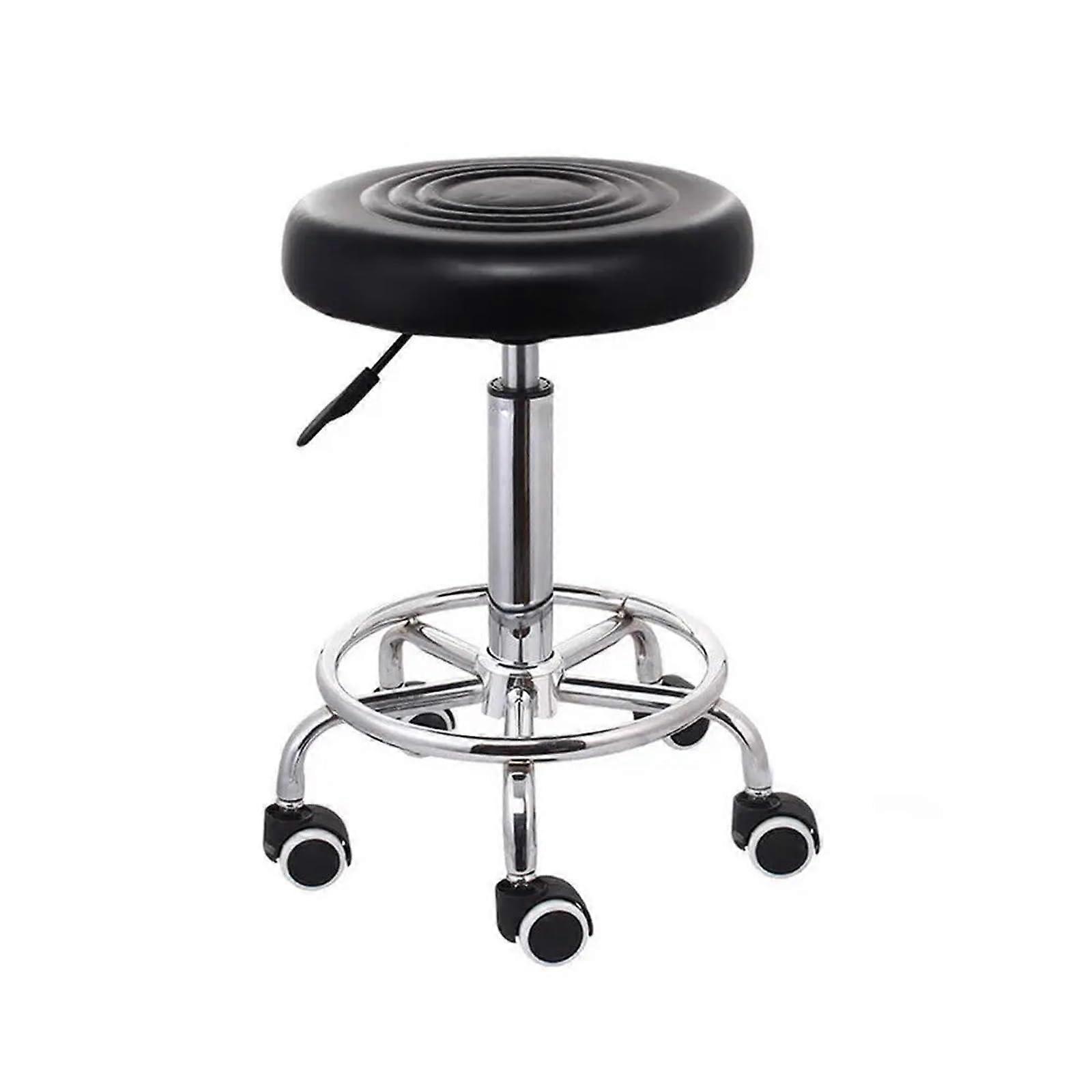 Workshop stool Round rolling stool, heightadjustable, with wheels and footrest, for spa salon massage, White/Black rolling stool (Black)