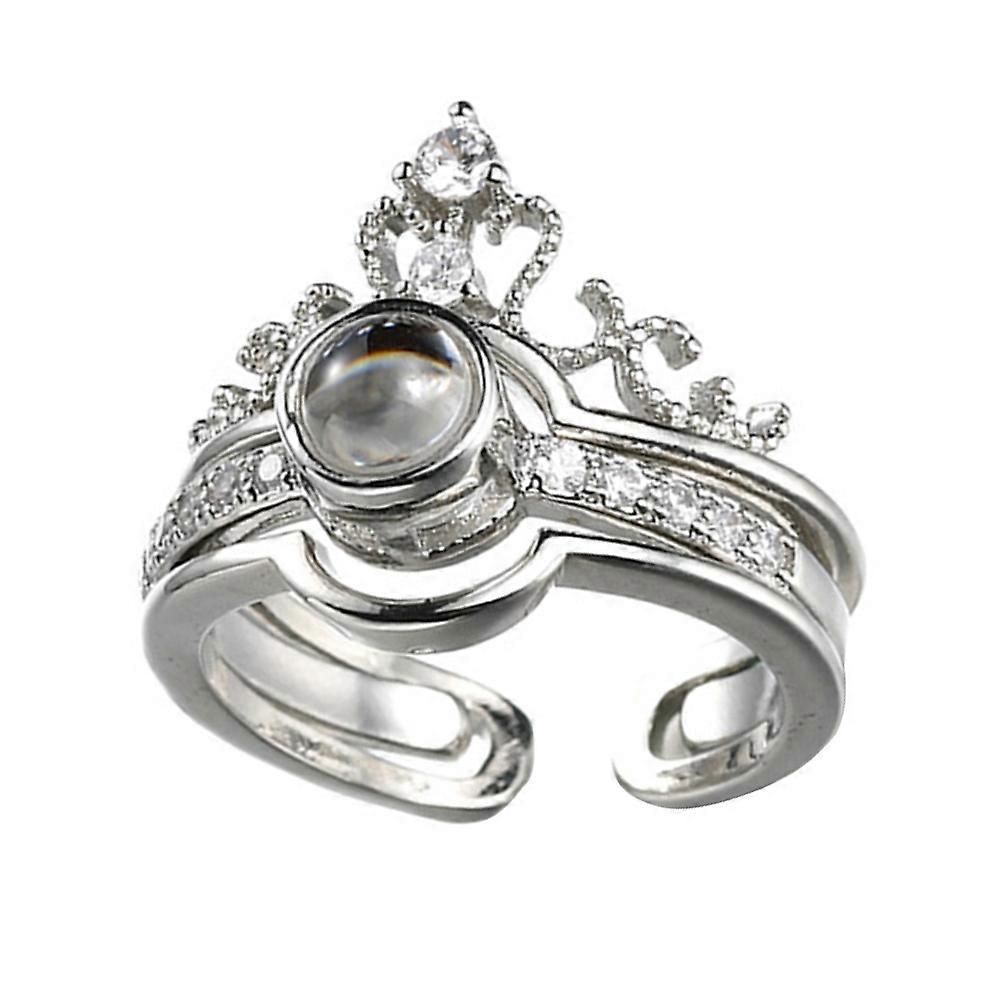 100 Language I Love You Projection Ring Elegant Crown Shaped Jewelry Couples Measuring 1.7 x 1.7 x 1cm Made of Copper 1Set