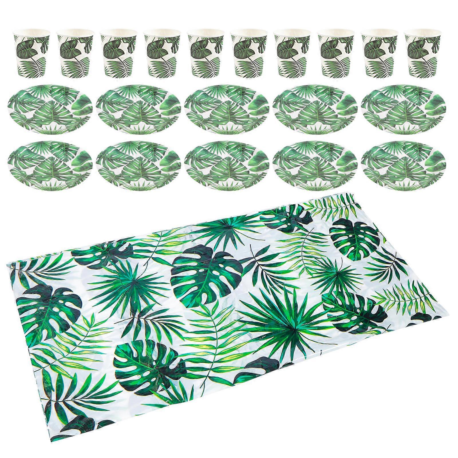 Tropical Party Decoration 1 Set Paper Table Cloth Round And Cups Green Ideal For Hawaiian Events And Gatherings