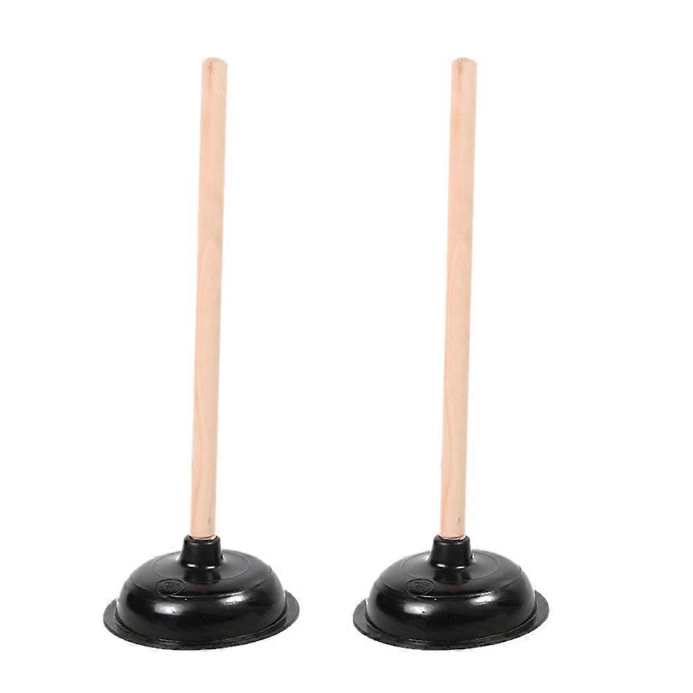 Large Wooden Handle Bathroom Plunger Set 2pcs Household Toilet Cleaning Tool with Smooth Rubber Suction for Drain Unblocking and Easy Maintenance