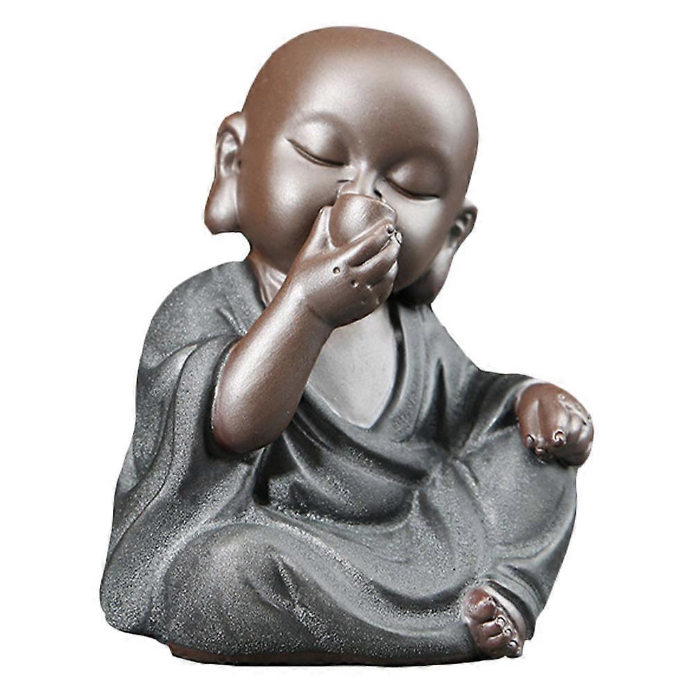 Charming Monk Figure Tea Tray Ornament Made Of Realistic Purple Clay For Home Adornment 1Pc