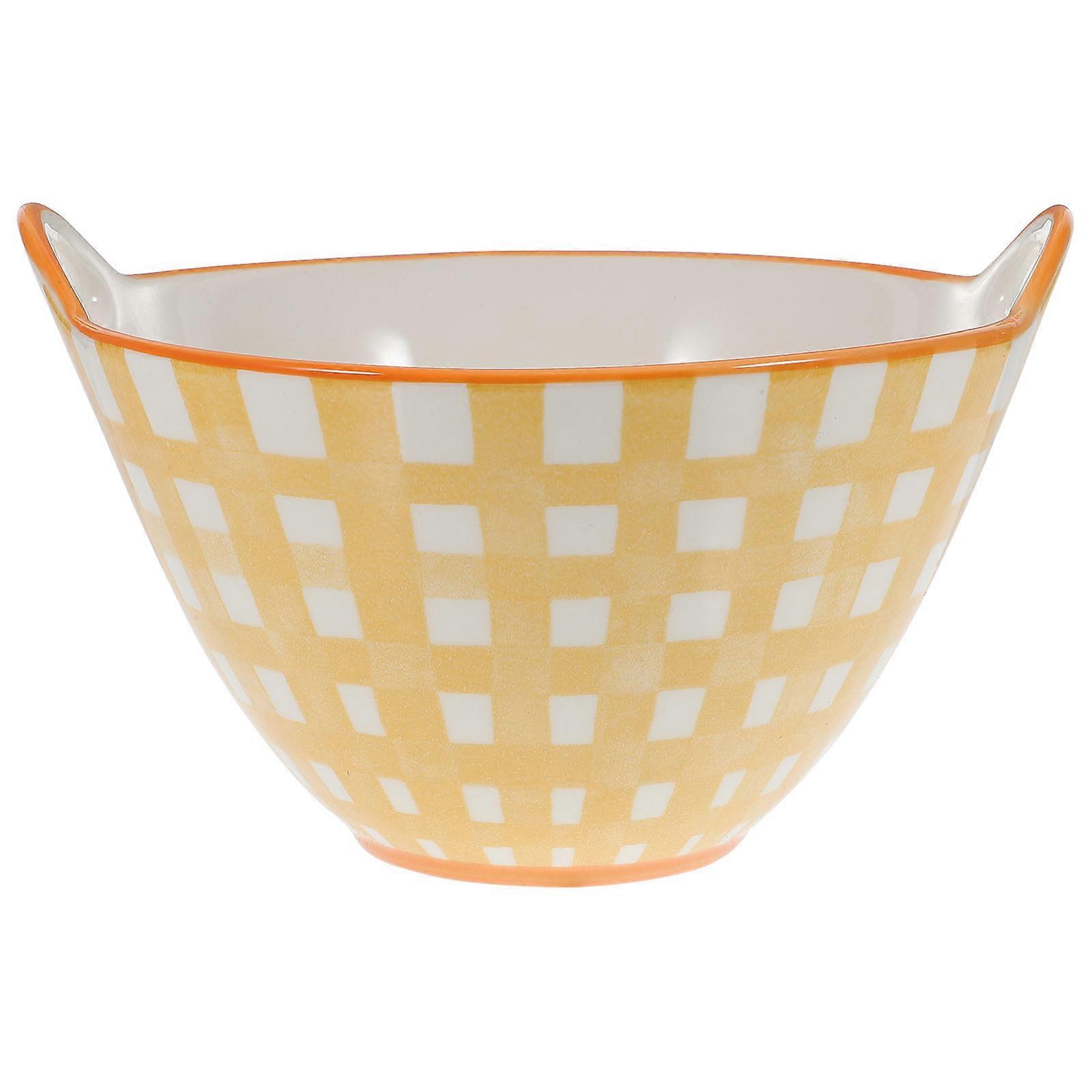 Yellow Ceramic Salad Bowl for Home with Handles Dishwasher and Microwave Safe Deep Enough for Ramen Noodles 7.87 Inches