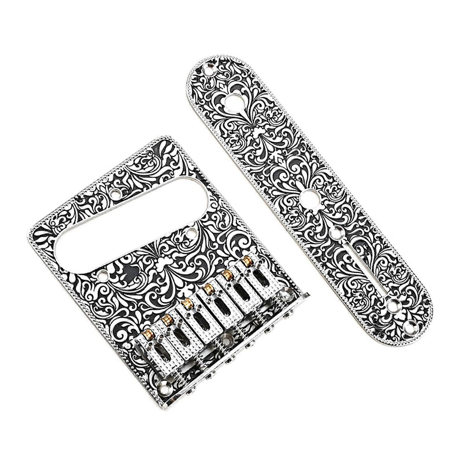6string saddle bridge plate with 3way control plate and intonation screws, 6string control plate, hardtail set silver