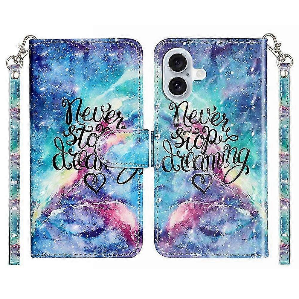 For iPhone 17 Wallet Case 3D Pattern Printed Leather Phone Cover with Strap