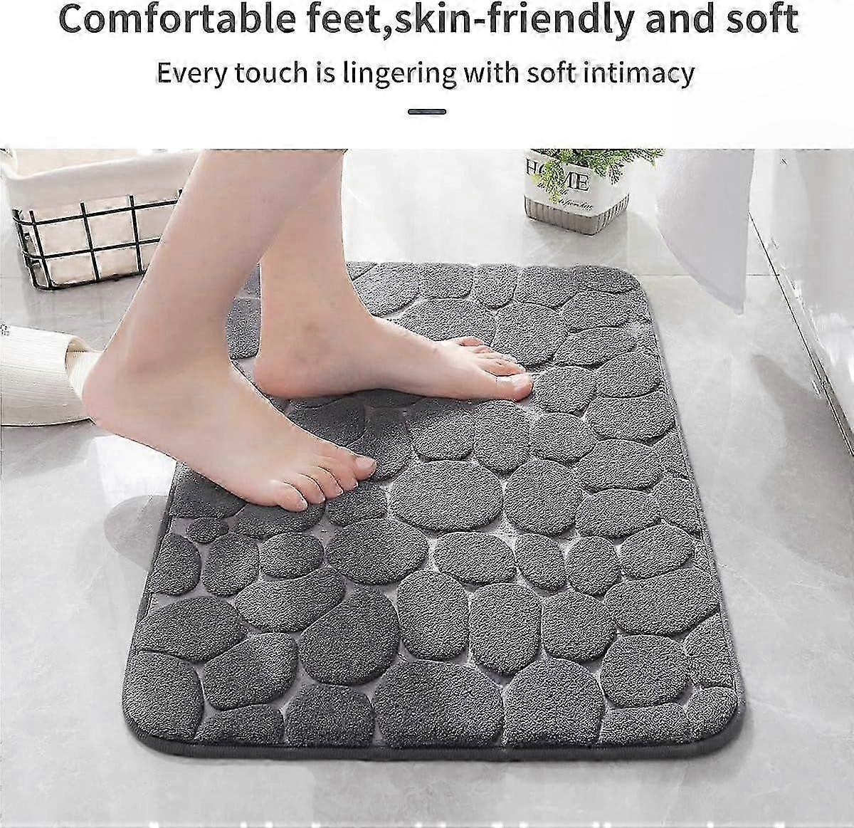 Dark Gray 16x24 Memory Foam Bath Mat Super Absorbent Cobblestone Rug Machine Washable Bathroom Mat