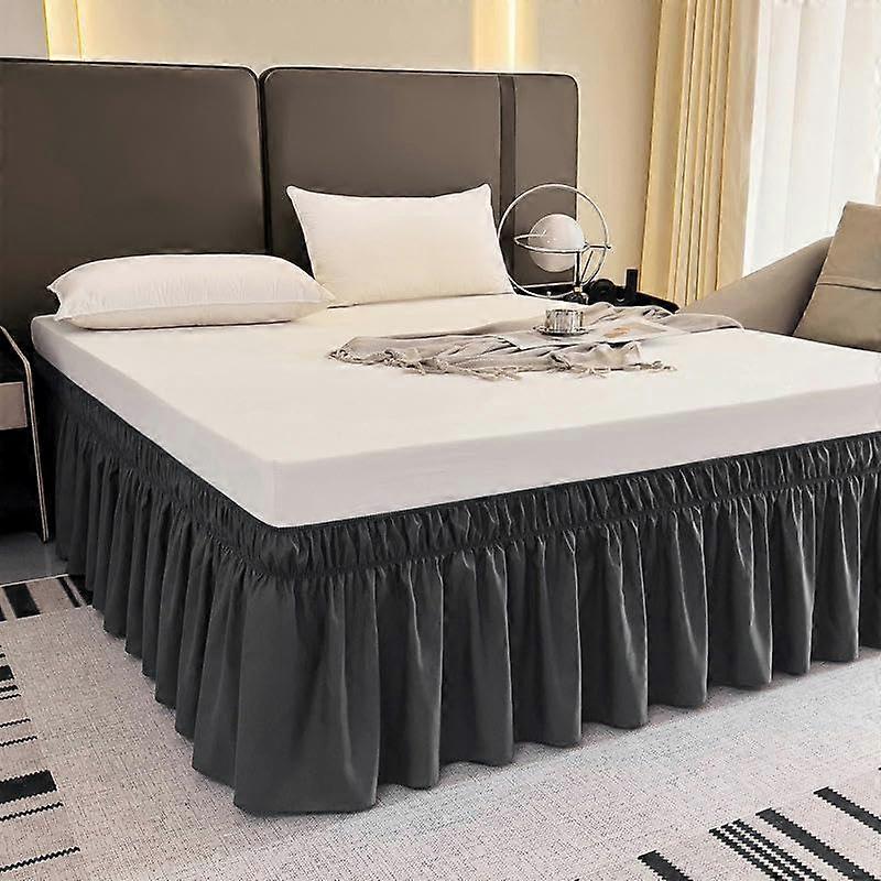 Black Non-Slip Bed Skirt With Elastic Valance And Double Ruffles, Fits 100-220 x 200 cm Single Bed