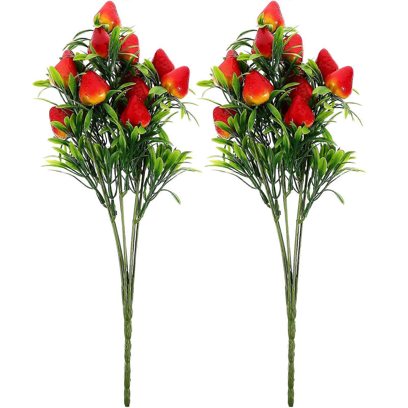 2pcs Strawberry Floral Arrangement Decor Artificial Strawberry Stems for Party Decor