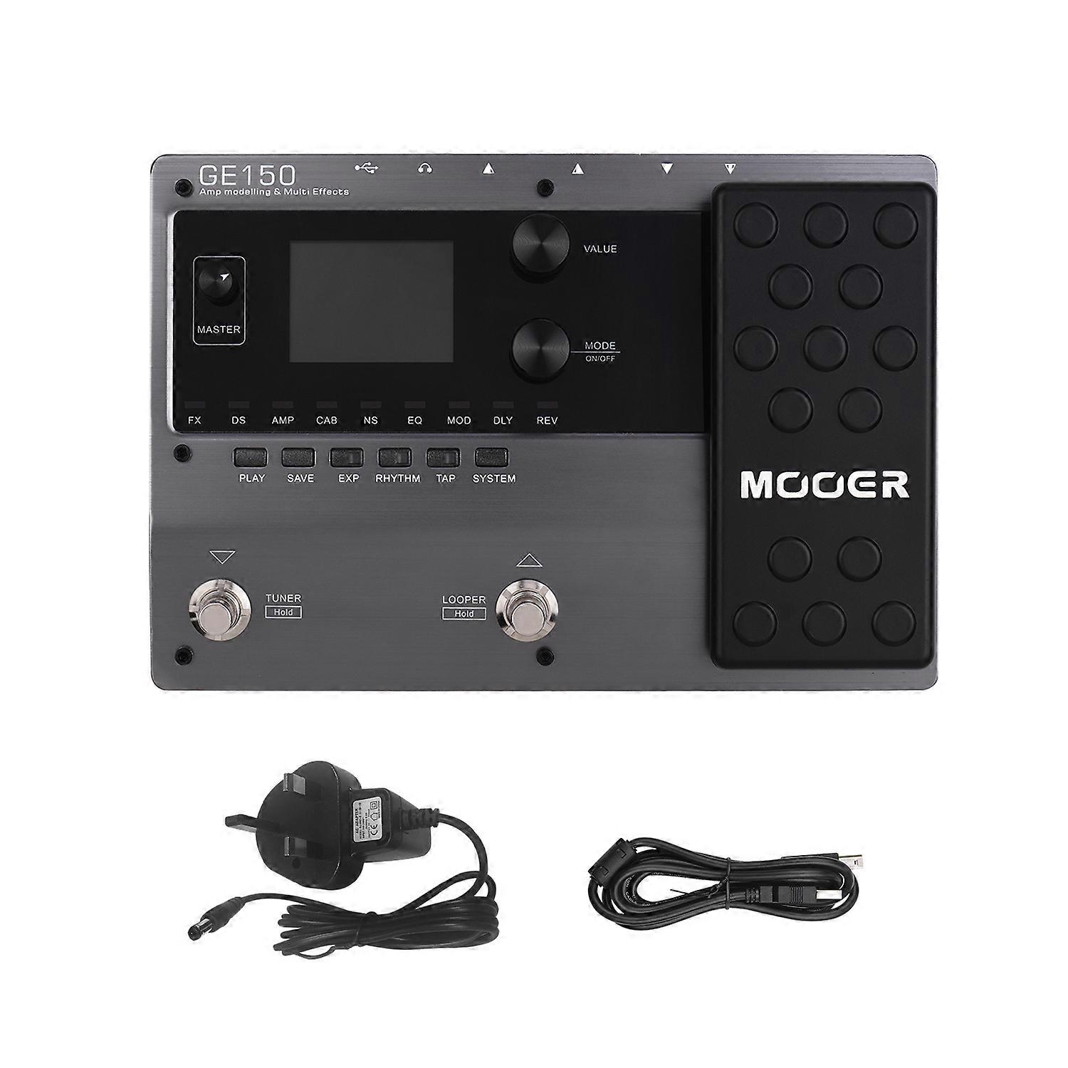 MOOER GE150 Amp Modelling & Multi Effects Pedal 55 Amplifier Models 151 Effects 80s Looper 40 Drum Rhythms 10 Metronome Tap Tempo OTG Function