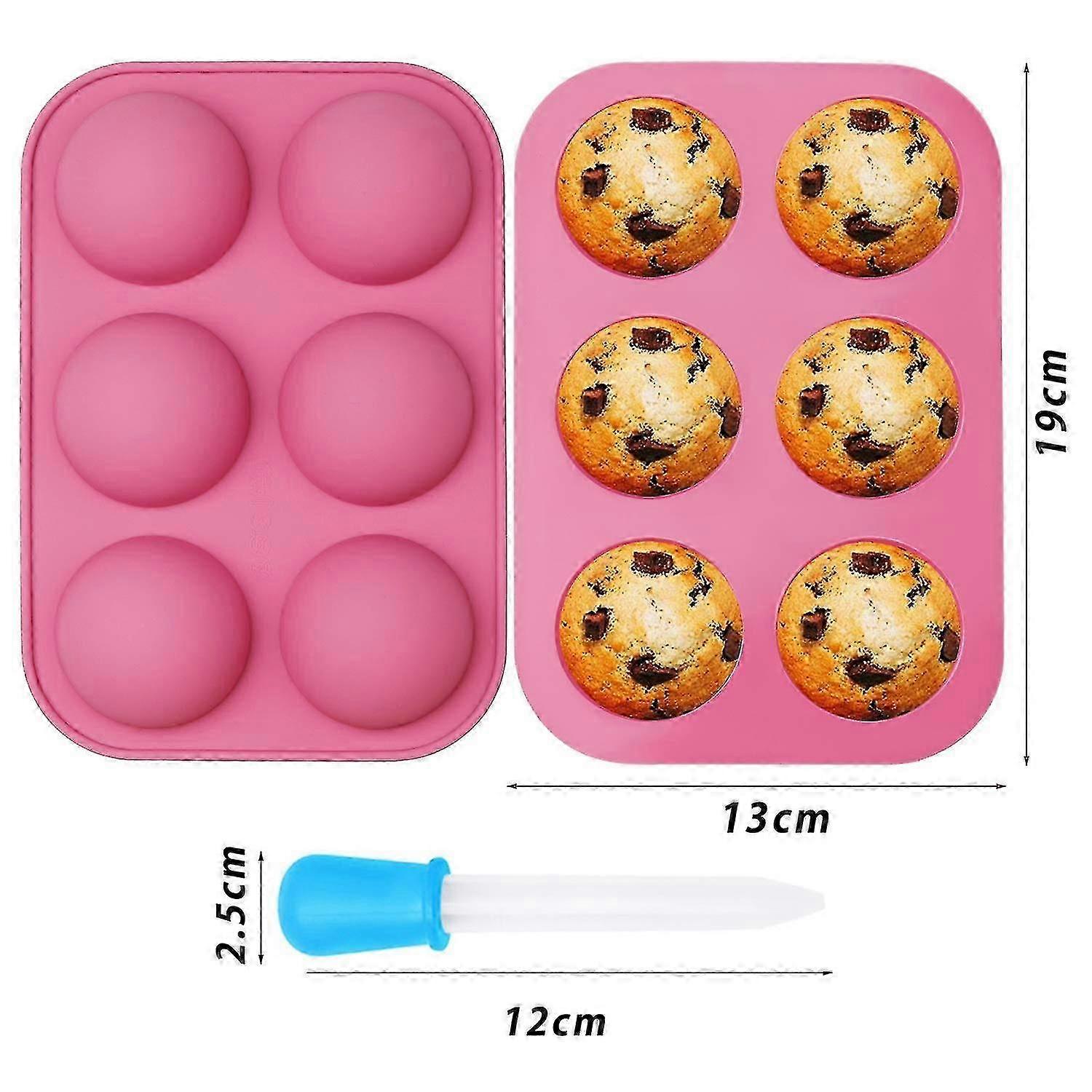 2 Packs 6-Hole Round Shape Silicone Molds for Baking Pudding & Cake - Half Sphere Design