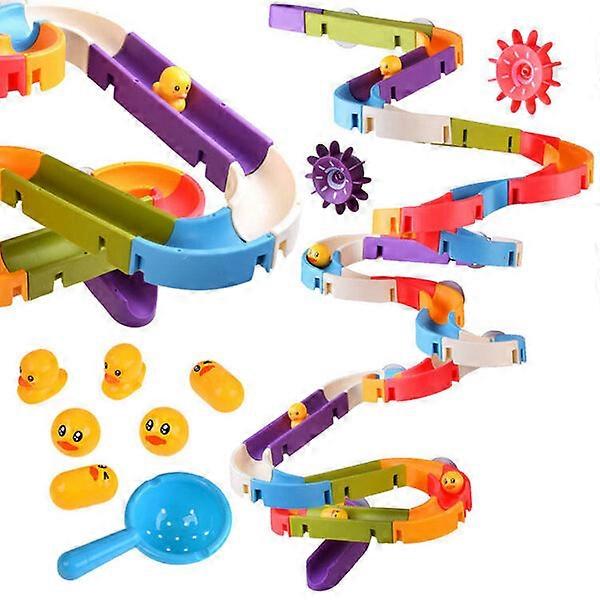 Bathroom toy duck slide, 66-piece set, made of plastic and can be adsorbed on tiles